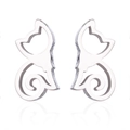 Minimalistische silberne hohle Katzenstecker aus Edelstahl mit geschwungenem Schwanz - Stahlfarbe