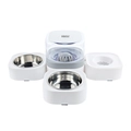 White 2-in-1 automatic pet feeder and waterer set with dual stainless steel bowls - Water Dispenser with Double Bowls (Gray)