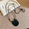 Minimalist black faux leather glasses case necklace with magnetic strap and beads - Dark Coffee Leather Cord Mini Bag Necklace