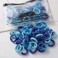 Elastic blue knitted hair bands for girls in a decorative frosted zipper bag - 100 Pieces Set / Blue Series