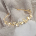 Elegant gold leaf headband with white pearls for women's formal occasion hair styling - 27#