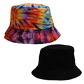 Colorful tie-dye and classic black cotton canvas bucket hats with stitched brims - Style 9-Blue Purple Tie-Dye Bucket Hat