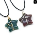 Star-shaped crystal wire-wrapped pendants in green and reddish-brown stone - India Agate