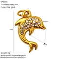 Detail view of 18k gold plated dolphin pendant with rhinestones and precise dimensions - Gold Dolphin Style (SP920G)