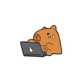 Cute Capybara enamel pin featuring a cartoon water pig with a laptop and sweat detail - Office Working - Laptop
