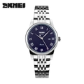 Classic SKMEI 9058 quartz watch with blue dial, steel strap, and roman numeral markers - Blue Dial Steel Strap (Women)
