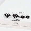 Minimalist black heart stud earrings with arrow and heartbeat design, 1.1cm wide - 052 Heart Arrow Black