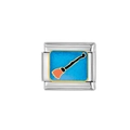 Dettaglio maglia modulare per bracciale in acciaio argento con smalto blu e scopa - Motivo Scopa (HA-258)