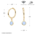 Detailed size specifications for gold S925 silver earrings with blue zircon stones - 925 Silver / June Gold Plated (Pale Blue Zirconia)