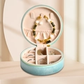 Mint green velvet round jewelry travel organizer with ring slots and compartments - 10*10*5cm / Light Green - Velvet