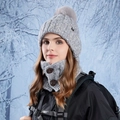 Grey winter knitted hat and neck warmer set with faux fur pom pom and button detail - Light Gray