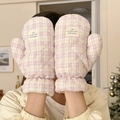 Guantes de invierno acolchados a cuadros con forro polar cálido y cortavientos - Cuadros Rosa y Amarillo