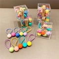 Elastic baby hair bands set with matte star and heart beads in storage box - Multicolor Round Ball Hair Ties * 10Pcs