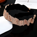 Baroque wide headband in black fabric with golden rhinestones and ruffled design - Champagne Rhinestone (Wide)