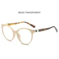 Beige cat-eye glasses with transparent lenses and tortoiseshell temples with gold details - Beige Frame Transparent Lens