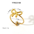 Goldener Schmetterling Ring offen mit Kugelenden Maße 13,6mm Höhe und 17,8mm Durchmesser - Schleifenstil mit Perlenende (YYR023188)