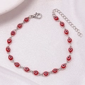 Detail of red Evil Eye beads with silver metal chain and adjustable lobster clasp - Silver Base Red
