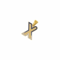 Detail of a gold letter X pendant with blue enamel edging and textured white center - Letter X