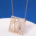Modern rose gold square pendant necklace featuring a cutout city map pattern design - Madrid Spain / Rose Gold