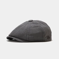 Dark grey cotton baker boy hat featuring a vintage style and metallic logo badge - One Size / Dark Gray