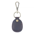 Dark brown leather Airtag keychain case with bronze hook and manual stitching detail - Crazy Horse Coffee