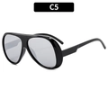 Occhiali da sole oversize neri da ciclismo con lenti grigie trasparenti modello C5 - Montatura Nera Lente Specchiata Argento