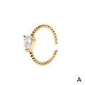 Adjustable golden beaded ring featuring a pear-cut clear zircon stone inlay - White Drop Tulip Style / Adjustable Open