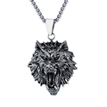 Gothic wolf head pendant necklace in stainless steel with detailed animal engraving - Wolf Head + Steel Chain