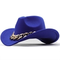 Royal blue wool felt jazz hat with stylish gold chain strap for men and women - M(56-58cm) / Sapphire Blue