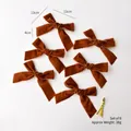 Set of 6 brown velvet decorative bows with long tails for Christmas tree decoration - 3.8cm Light Coffee / 6 Pack