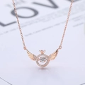 Elegante collana in oro rosa con scintillanti ali d'angelo e diamante centrale mobile - Oro rosa