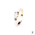 Adjustable gold open ring with white enamel coating and pear-cut clear zircon stone - Water Drop / White