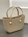 Beige EVA beach tote bag with lychee texture and breathable holes for DIY charms - Large / Apricot