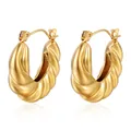 Luxurious 18K gold plated stainless steel croissant hoop earrings in twist design - Gold (MS-141)