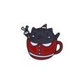 Enamel black cat pin in red Santa coffee cup suit, cute metal animal badge accessory - Christmas Red Cup Black Cat (C1958-6)
