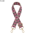 Detail of adjustable beige bag strap with pink floral embroidery and gold metal clips - S-14 Khaki Rose Red Flower