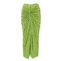 Elegant emerald green shimmering twist-front maxi skirt with draped pleats and slim fit - Green Wrap Skirt