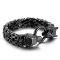 Bracciale vichingo a testa di lupo in acciaio al titanio nero con maglia bizantina - 22cm / Nero (KB161111-KFC)