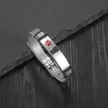 Silver medical ID mesh bracelet with red Star of Life on adjustable stainless steel band - Silver Plate + Silver Chain
