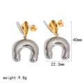 Detailed size measurement view of bi-color horseshoe-shaped stainless steel earrings - U-shaped Horseshoe Style (TE60671-GS) / Gold and Silver