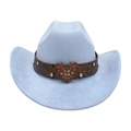 Light blue faux suede western cowboy hat with rhinestone heart buckle on leather band - One Size / Light Blue (Big Heart)