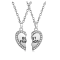Collares de amistad con forma de corazón plateado y cristales brillantes para amigas - Estilo de Diamantes de Imitación de Corazón de Plata (1336) / Plateado