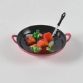 Miniature pink dollhouse frying pan set with toy food vegetables for pretend kitchen play - Diced Meat