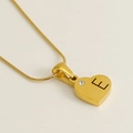 Collier cœur doré avec lettre E et cristal sur chaîne serpent en acier inoxydable - Lettre E