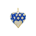 Detailed view of copper heart pendant with blue enamel and micro-set cubic zirconia - Heart 5-Blue Starry