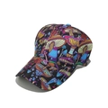 Detail view of the colorful psychedelic mushroom print on a black canvas baseball cap - M(56-58cm) / Mushroom Print Style A