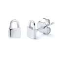 Minimalist S925 sterling silver padlock stud earrings with a polished finish - Silver Padlock