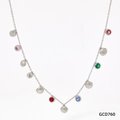 Collar de plata con colgantes de conchas y piedras de circonio de colores - Collar-Piedra de Colores (GCD760) / Plateado
