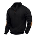 Detail eines schwarzen Zopfstrickpullovers mit klassischem Knopf-Stehkragen und Textur - S / Schwarz 2