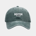 Detailed view of BOSTON 1630 white 3D embroidery on washed green baseball cap - Green